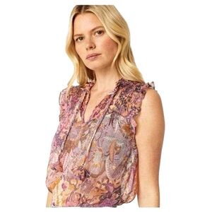 MISA LOS ANGELES AGOT TOP sleeveless ruffles smocked sheer floral size XS NWT